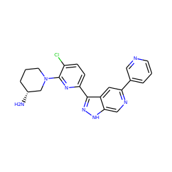 N[C@@H]1CCCN(c2nc(-c3n[nH]c4cnc(-c5cccnc5)cc34)ccc2Cl)C1 ZINC000205255532