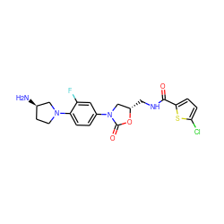 N[C@@H]1CCN(c2ccc(N3C[C@H](CNC(=O)c4ccc(Cl)s4)OC3=O)cc2F)C1 ZINC000113086221