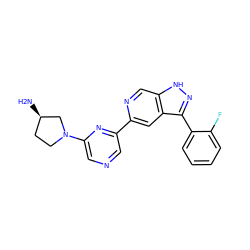 N[C@@H]1CCN(c2cncc(-c3cc4c(-c5ccccc5F)n[nH]c4cn3)n2)C1 ZINC000205241018