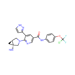 N[C@]12C[C@H]1CN(c1ncc(C(=O)Nc3ccc(OC(F)(F)Cl)cc3)cc1-c1cc[nH]n1)C2 ZINC001772609930