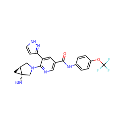 N[C@]12C[C@H]1CN(c1ncc(C(=O)Nc3ccc(OC(F)(F)F)cc3)cc1-c1cc[nH]n1)C2 ZINC001772587677