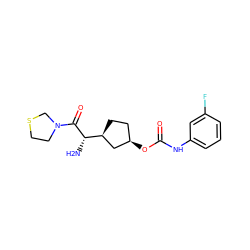 N[C@H](C(=O)N1CCSC1)[C@H]1CC[C@@H](OC(=O)Nc2cccc(F)c2)C1 ZINC000027994058