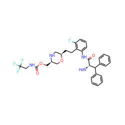 N[C@H](C(=O)Nc1cccc(F)c1CC[C@@H]1CN[C@H](COC(=O)NCC(F)(F)F)CO1)C(c1ccccc1)c1ccccc1 ZINC000653837901