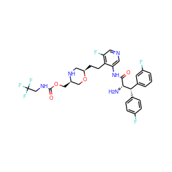 N[C@H](C(=O)Nc1cncc(F)c1CC[C@@H]1CN[C@H](COC(=O)NCC(F)(F)F)CO1)[C@@H](c1ccc(F)cc1)c1cccc(F)c1 ZINC000653833316