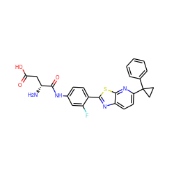 N[C@H](CC(=O)O)C(=O)Nc1ccc(-c2nc3ccc(C4(c5ccccc5)CC4)nc3s2)c(F)c1 ZINC000068197125