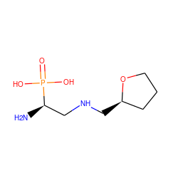 N[C@H](CNC[C@@H]1CCCO1)P(=O)(O)O ZINC000653861190