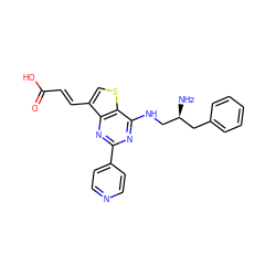 N[C@H](CNc1nc(-c2ccncc2)nc2c(/C=C/C(=O)O)csc12)Cc1ccccc1 ZINC000223681633