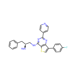 N[C@H](CNc1nc(-c2ccncc2)nc2c(-c3ccc(F)cc3)csc12)Cc1ccccc1 ZINC000653762400