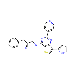 N[C@H](CNc1nc(-c2ccncc2)nc2c(-c3ccc[nH]3)csc12)Cc1ccccc1 ZINC000223669866