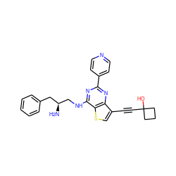 N[C@H](CNc1nc(-c2ccncc2)nc2c(C#CC3(O)CCC3)csc12)Cc1ccccc1 ZINC000223683580