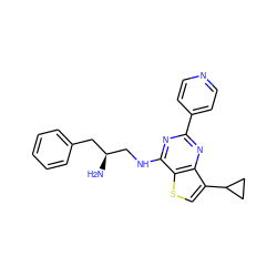 N[C@H](CNc1nc(-c2ccncc2)nc2c(C3CC3)csc12)Cc1ccccc1 ZINC000223662438