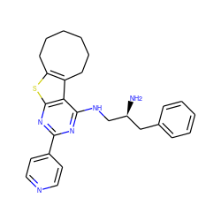 N[C@H](CNc1nc(-c2ccncc2)nc2sc3c(c12)CCCCCC3)Cc1ccccc1 ZINC000653673718