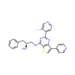 N[C@H](CNc1nc(-c2ccncc2F)nc2c(-c3ccncc3)csc12)Cc1ccccc1 ZINC000223676139