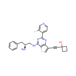 N[C@H](CNc1nc(-c2ccncc2F)nc2c(C#CC3(O)CCC3)csc12)Cc1ccccc1 ZINC000223693267