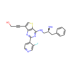 N[C@H](CNc1nc(-c2ccncc2F)nc2c(C#CCO)csc12)Cc1ccccc1 ZINC000223693816