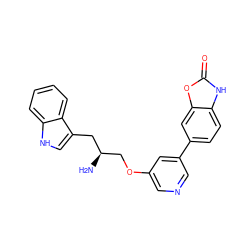 N[C@H](COc1cncc(-c2ccc3[nH]c(=O)oc3c2)c1)Cc1c[nH]c2ccccc12 ZINC000014962395