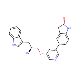 N[C@H](COc1cncc(-c2ccc3c(c2)CC(=O)N3)c1)Cc1c[nH]c2ccccc12 ZINC000014962367