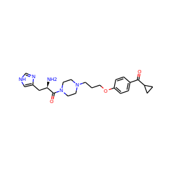 N[C@H](Cc1c[nH]cn1)C(=O)N1CCN(CCCOc2ccc(C(=O)C3CC3)cc2)CC1 ZINC000013444801