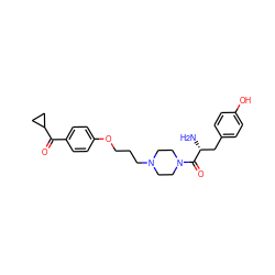 N[C@H](Cc1ccc(O)cc1)C(=O)N1CCN(CCCOc2ccc(C(=O)C3CC3)cc2)CC1 ZINC000013444811