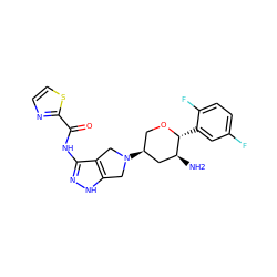 N[C@H]1C[C@@H](N2Cc3[nH]nc(NC(=O)c4nccs4)c3C2)CO[C@@H]1c1cc(F)ccc1F ZINC000653757072