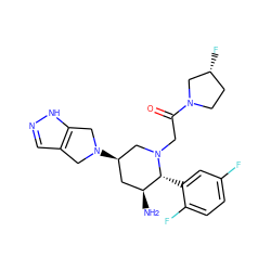 N[C@H]1C[C@@H](N2Cc3cn[nH]c3C2)CN(CC(=O)N2CC[C@@H](F)C2)[C@@H]1c1cc(F)ccc1F ZINC000169701986