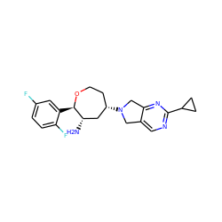 N[C@H]1C[C@@H](N2Cc3cnc(C4CC4)nc3C2)CCO[C@@H]1c1cc(F)ccc1F ZINC000144195974