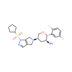 N[C@H]1C[C@@H](N2Cc3cnn(S(=O)(=O)C4CCCC4)c3C2)CO[C@@H]1c1cc(F)ccc1F ZINC000141773094