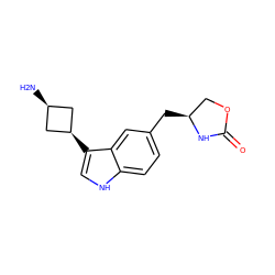 N[C@H]1C[C@@H](c2c[nH]c3ccc(C[C@H]4COC(=O)N4)cc32)C1 ZINC000169737782