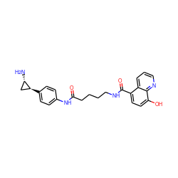 N[C@H]1C[C@@H]1c1ccc(NC(=O)CCCCNC(=O)c2ccc(O)c3ncccc23)cc1 ZINC000103252448