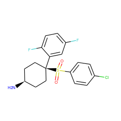 N[C@H]1CC[C@@](c2cc(F)ccc2F)(S(=O)(=O)c2ccc(Cl)cc2)CC1 ZINC000253883849