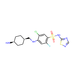 N[C@H]1CC[C@@H](CNc2cc(F)c(S(=O)(=O)Nc3ncns3)cc2Cl)CC1 ZINC001772590331