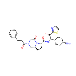 N[C@H]1CC[C@H]([C@H](NC(=O)[C@@H]2CC[C@H]3CN(C(=O)CCc4ccccc4)CC(=O)N32)C(=O)c2nccs2)CC1 ZINC000257812117