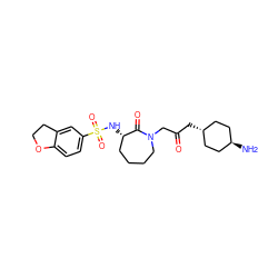 N[C@H]1CC[C@H](CC(=O)CN2CCCC[C@H](NS(=O)(=O)c3ccc4c(c3)CCO4)C2=O)CC1 ZINC000253664186