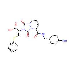 N[C@H]1CC[C@H](CNC(=O)[C@@H]2C=CCn3c(=O)n([C@@H](CSc4ccccc4)C(=O)O)c(=O)n32)CC1 ZINC000253672984