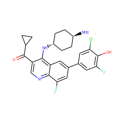 N[C@H]1CC[C@H](Nc2c(C(=O)C3CC3)cnc3c(F)cc(-c4cc(F)c(O)c(Cl)c4)cc23)CC1 ZINC000473152145