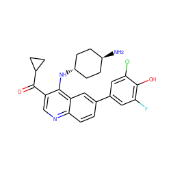 N[C@H]1CC[C@H](Nc2c(C(=O)C3CC3)cnc3ccc(-c4cc(F)c(O)c(Cl)c4)cc23)CC1 ZINC000473194919