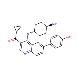 N[C@H]1CC[C@H](Nc2c(C(=O)C3CC3)cnc3ccc(-c4ccc(O)cc4)cc23)CC1 ZINC000473194497