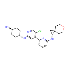 N[C@H]1CC[C@H](Nc2cc(-c3cccc(N[C@@H]4CC45CCOCC5)n3)c(Cl)cn2)CC1 ZINC000261157500