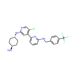 N[C@H]1CC[C@H](Nc2cc(-c3cccc(NCc4ccc(C(F)(F)F)cc4)n3)c(Cl)cn2)CC1 ZINC000261112941