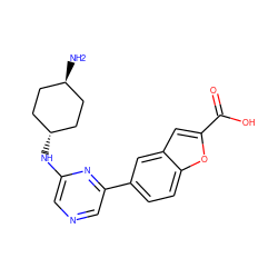 N[C@H]1CC[C@H](Nc2cncc(-c3ccc4oc(C(=O)O)cc4c3)n2)CC1 ZINC000101419189