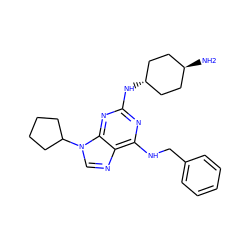 N[C@H]1CC[C@H](Nc2nc(NCc3ccccc3)c3ncn(C4CCCC4)c3n2)CC1 ZINC000253637731