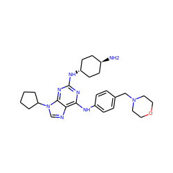 N[C@H]1CC[C@H](Nc2nc(Nc3ccc(CN4CCOCC4)cc3)c3ncn(C4CCCC4)c3n2)CC1 ZINC001772572847