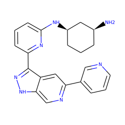 N[C@H]1CCC[C@@H](Nc2cccc(-c3n[nH]c4cnc(-c5cccnc5)cc34)n2)C1 ZINC000205245855