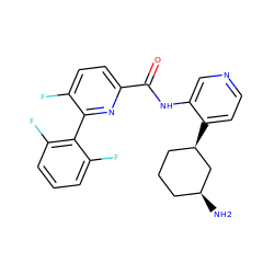 N[C@H]1CCC[C@@H](c2ccncc2NC(=O)c2ccc(F)c(-c3c(F)cccc3F)n2)C1 ZINC000116908946