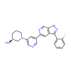 N[C@H]1CCCN(c2cncc(-c3cc4c(-c5ccccc5F)n[nH]c4cn3)c2)C1 ZINC000205253484