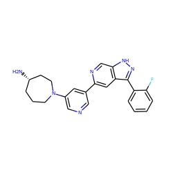 N[C@H]1CCCN(c2cncc(-c3cc4c(-c5ccccc5F)n[nH]c4cn3)c2)CC1 ZINC000205257193