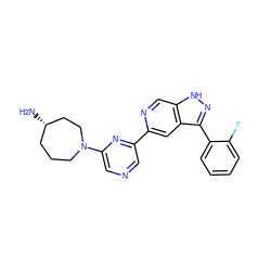 N[C@H]1CCCN(c2cncc(-c3cc4c(-c5ccccc5F)n[nH]c4cn3)n2)CC1 ZINC000205244321