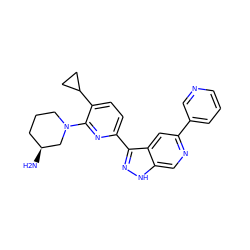 N[C@H]1CCCN(c2nc(-c3n[nH]c4cnc(-c5cccnc5)cc34)ccc2C2CC2)C1 ZINC000205260197