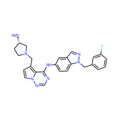 N[C@H]1CCN(Cc2ccn3ncnc(Nc4ccc5c(cnn5Cc5cccc(F)c5)c4)c23)C1 ZINC000028903025