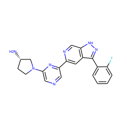 N[C@H]1CCN(c2cncc(-c3cc4c(-c5ccccc5F)n[nH]c4cn3)n2)C1 ZINC000205241054